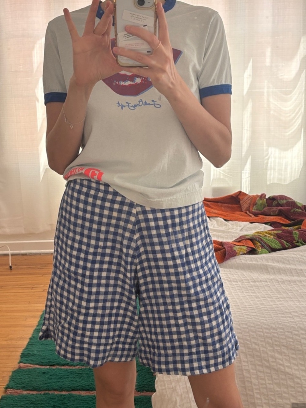 Blue and White Gingham High Waist Women’s Shorts